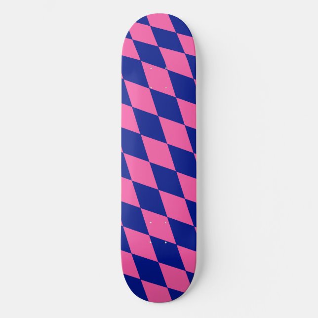 Pink and Blue Harlequin Checkered Design  Skateboard (Front)