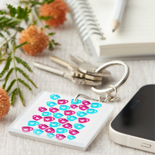Pink and Blue Heart Cups Pattern Keychain