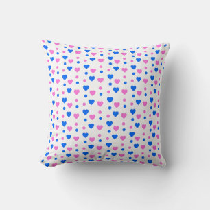 Pink and Blue Hearts and Polka Dots Pattern Throw Pillow