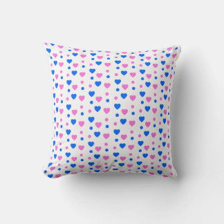 Pink and Blue Hearts and Polka Dots Pattern Throw Pillow
