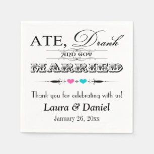 Pink and Blue Hearts, Scrolls Wedding Napkins