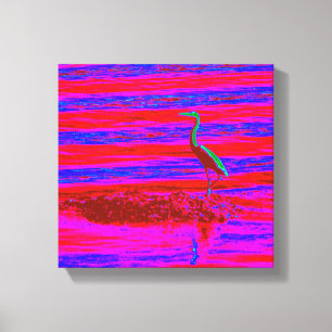 pink and blue heron wrapped canvas