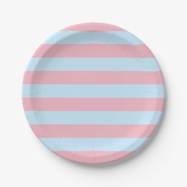 Pink and Blue Horizontal Stripes Paper Plate (Front)
