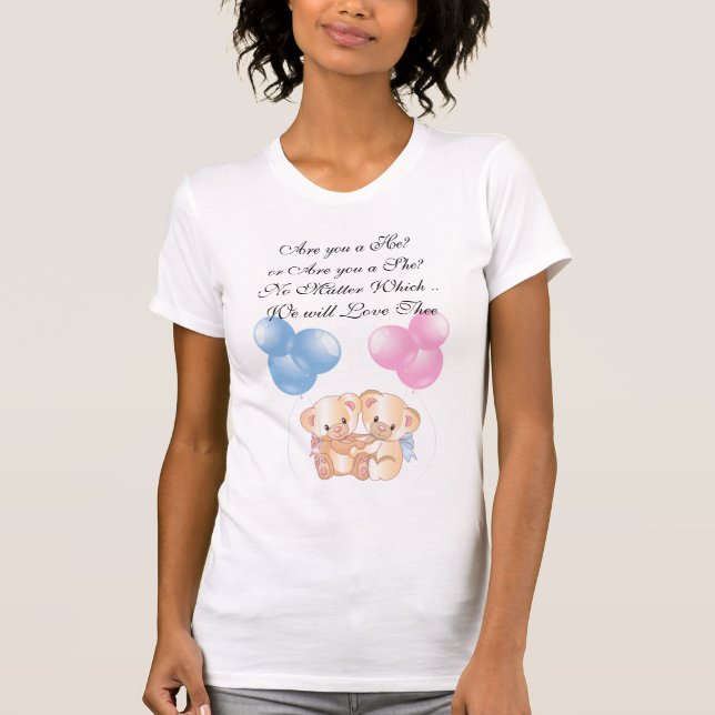 Pink and Blue Hugging Bears Expecting T-Shirt (Front)