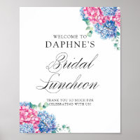 Pink and Blue Hydrangeas Bridal Luncheon Welcome