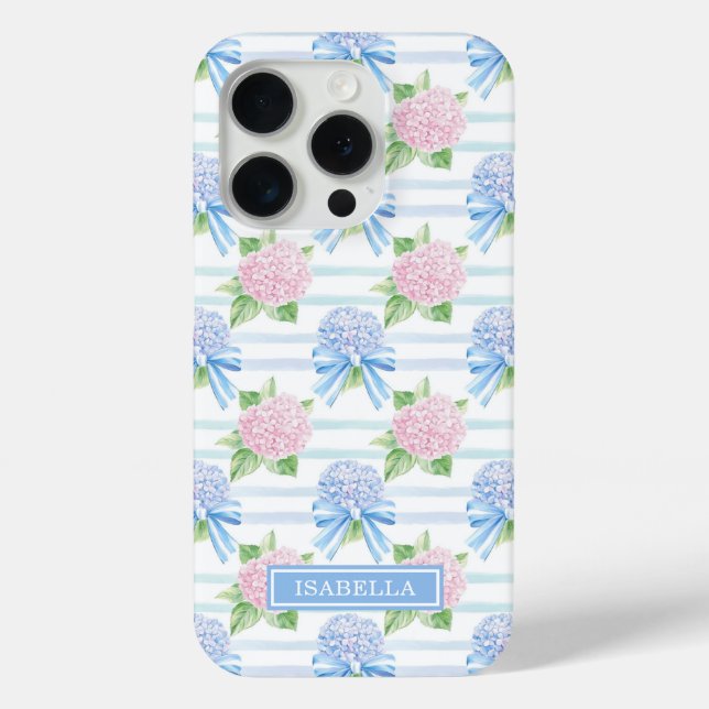 Pink and Blue Hydrangeas Striped Case-Mate iPhone Case (Back)