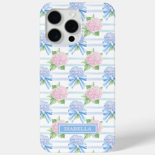 Pink and Blue Hydrangeas Striped Case-Mate iPhone Case (Back)