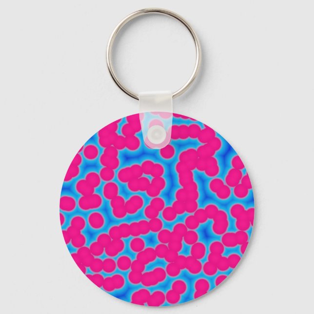 pink and blue intersecting polkadots keychain (Front)