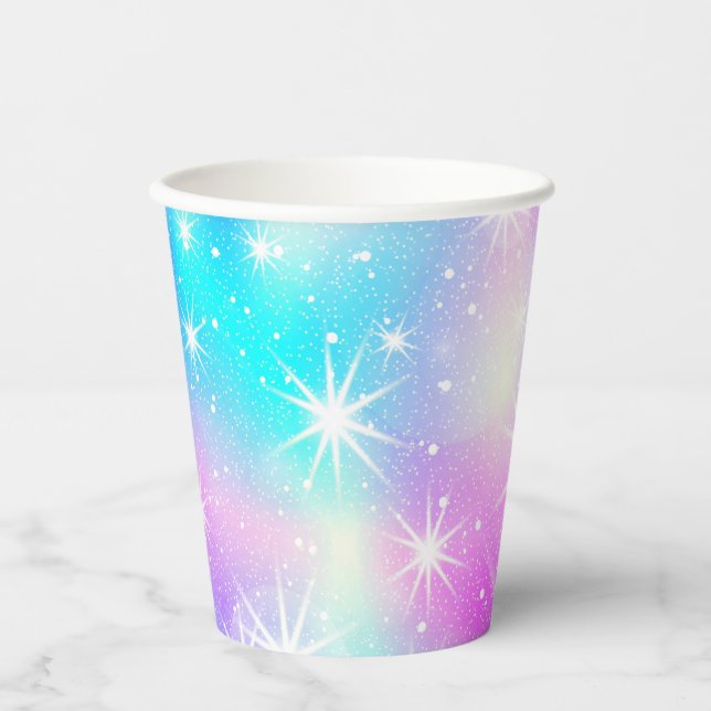 Pink and Blue Iridescent Sparkle Paper Cups (Front)