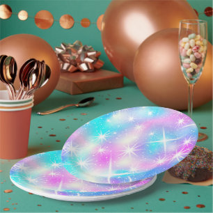 Pink and Blue Iridescent Sparkle Paper Plate