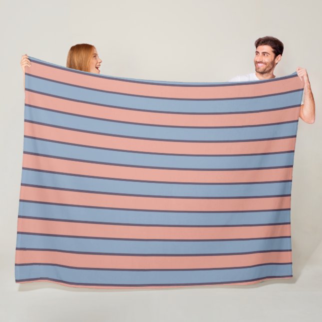 Pink and blue line stripes pattern fleece blanket (In Situ)