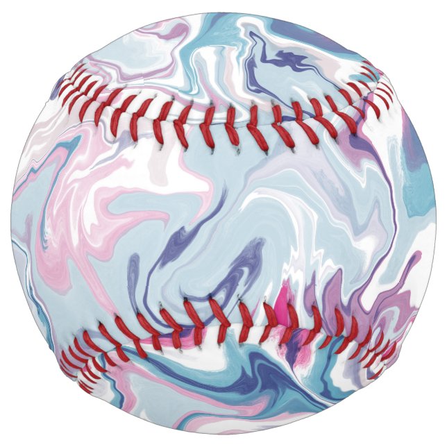 Pink and blue liquid acrylic softball (Front)