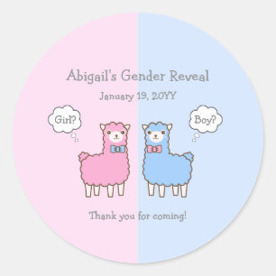 Pink and Blue Llama Gender Reveal Baby Shower Classic Round Sticker