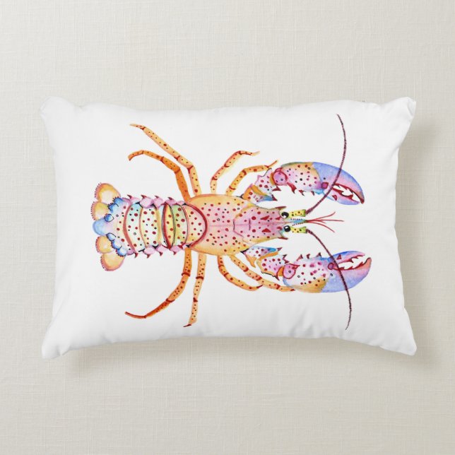 Pink and Blue Lobster Accent Pillow (Front)
