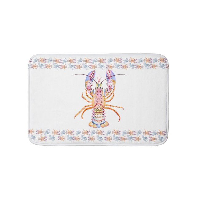 Pink and Blue Lobster Bath Mat (Front)