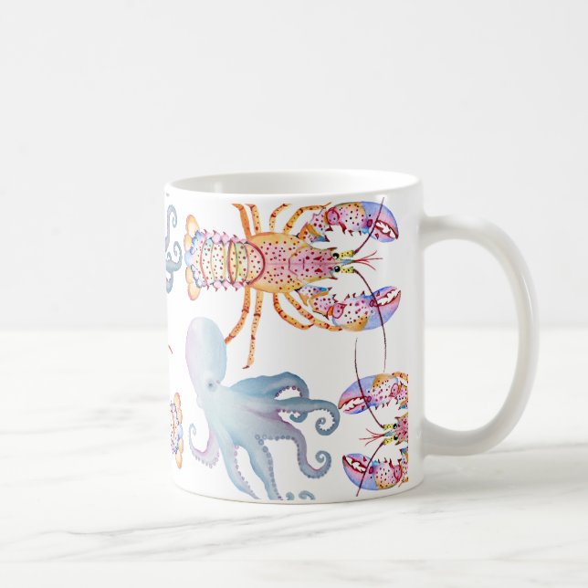 Pink and Blue Lobster Coffee Mug (Right)