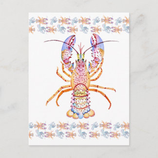 Pink and Blue Lobster Holiday Postcard