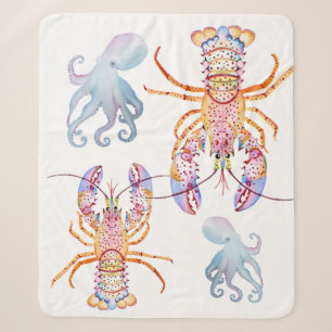 Pink and Blue Lobster Sherpa Blanket