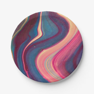 Pink and blue marble art paper plate