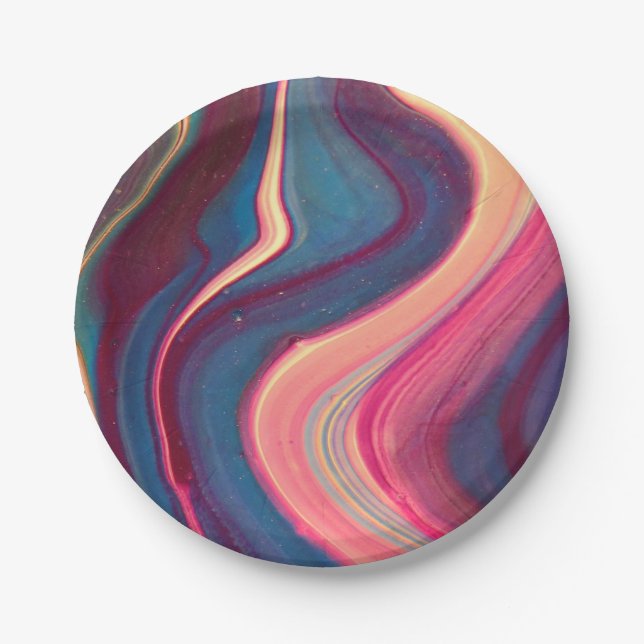 Pink and blue marble art  paper plate (Front)