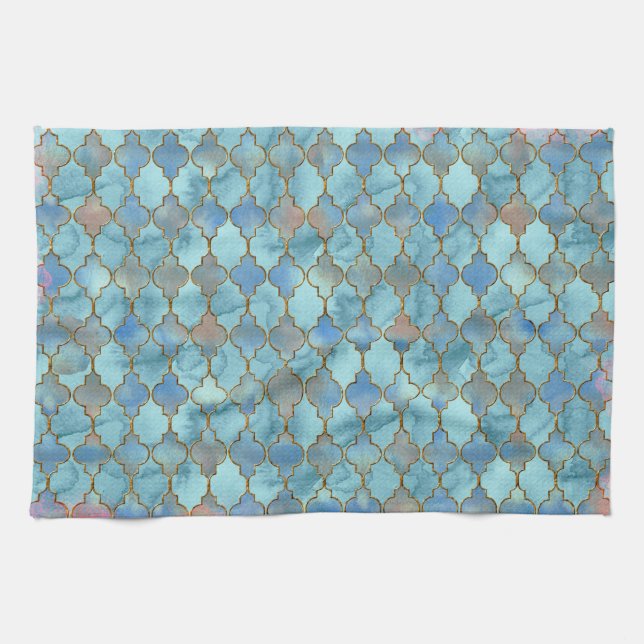 Pink and Blue Maroccan pattern Kitchen Towel (Horizontal)