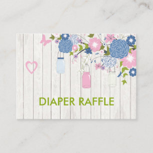Pink and Blue Mason Jar Diaper Raffle Enclosure Card