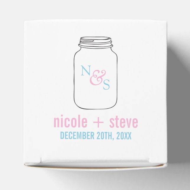 Pink and Blue Mason Jar Monogram Wedding Favor Box (Top)
