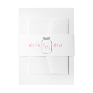 Pink and Blue Mason Jar Monogram Wedding Invitation Belly Band