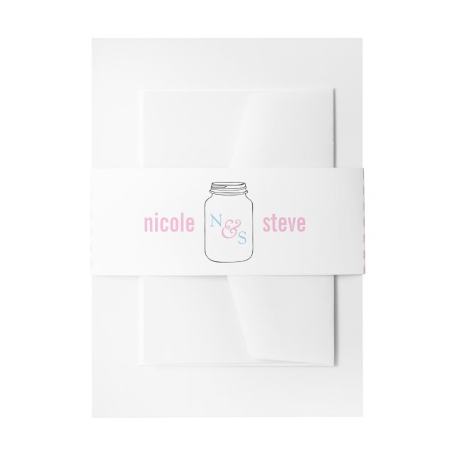 Pink and Blue Mason Jar Monogram Wedding Invitation Belly Band (Front Example)