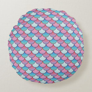 Pink and Blue Mermaid Scales Pattern Round Pillow