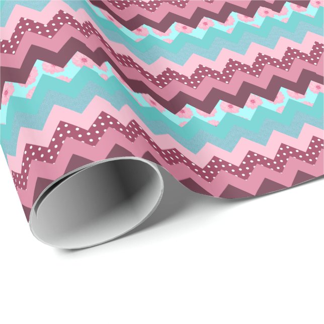 Pink and Blue Mixed Print Chevrons Pattern Wrapping Paper (Roll Corner)