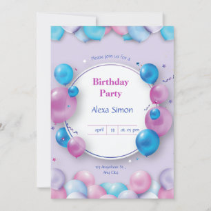 Pink and Blue Modern Birthday Party Invitation