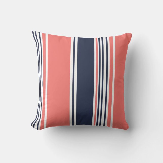 Pink and Blue Modern Stripes Throw Pillow (Front)