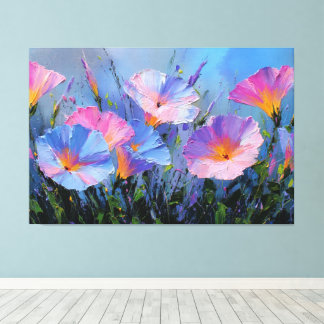 Pink and Blue Morning Glory Painting Abstract Wall Canvas Print