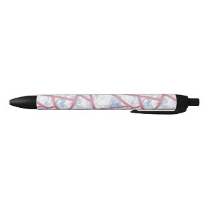 Pink and blue mosaic pattern black ink pen