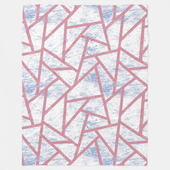 Pink and blue mosaic pattern fleece blanket (Front)