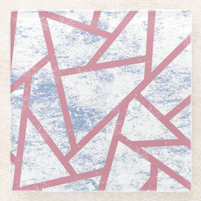 Pink and blue mosaic pattern glass coaster (Front)