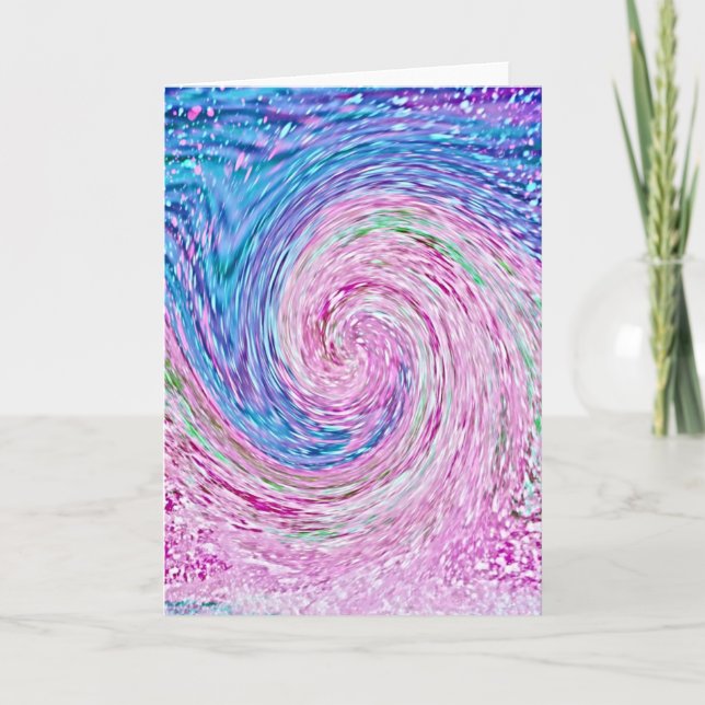 Pink and Blue Ocean Wave Abstract Art Note Card (Front)