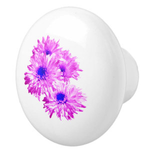 Pink And Blue Oil Painted Daisies, Ceramic Knob