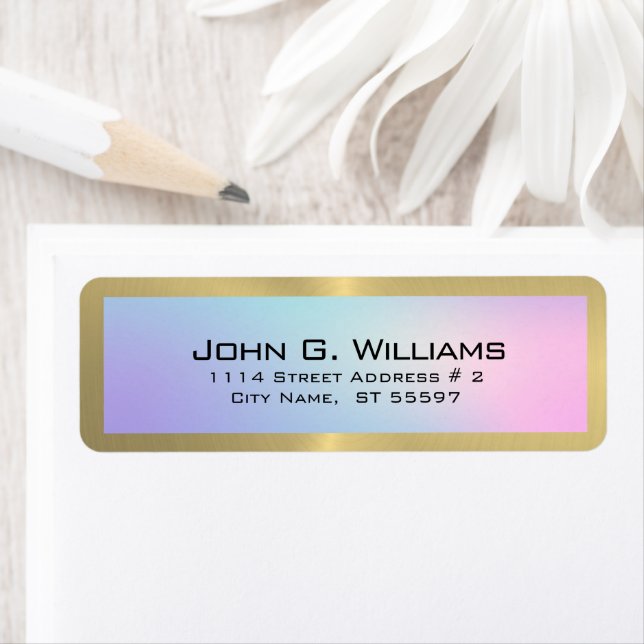 Pink and blue ombre background gold accent label (Insitu)