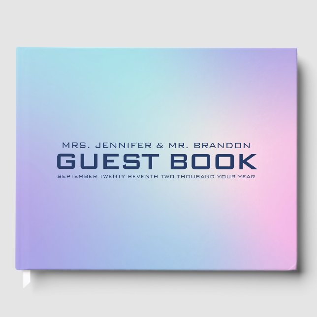 Pink and blue ombre background guest book (Front)