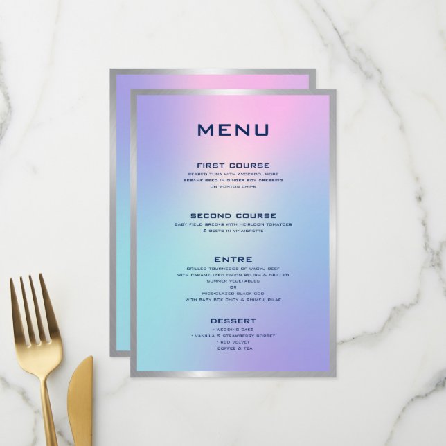 Pink and blue ombre, silver accent menu (Front/Back In Situ)