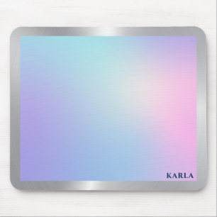 Pink and blue ombre, silver-gray accent mouse pad