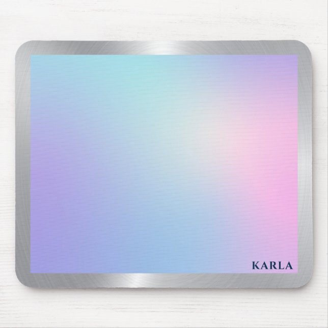 Pink and blue ombre, silver-gray accent mouse pad (Front)