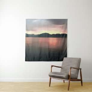 Pink and Blue Ombre Sunset Reflections Landscape Tapestry
