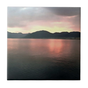 Pink and Blue Ombre Sunset Reflections Landscape Tile