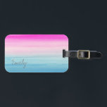 Pink and Blue Ombre Watercolor | Add Your Name Luggage Tag<br><div class="desc">Watercolor gradient wash of bright pink and blue colours. Add your name to personalize it.</div>