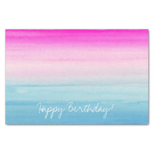 Pink and Blue Ombre Watercolor   Happy Birthday Tissue Paper