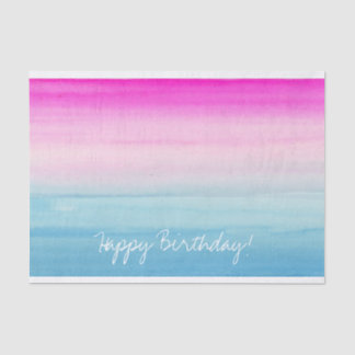 Pink and Blue Ombre Watercolor | Happy Birthday Tissue Paper