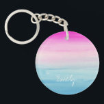 Pink and Blue Ombre Watercolor Personalized Keychain<br><div class="desc">Watercolor gradient wash of bright pink and blue colours. Add your name to personalize it.</div>